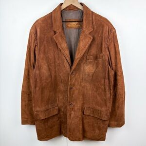 Peter Millar 100% Suede Leather Tweed Peacock Blazer Jacket Cognac Tan Brown XL